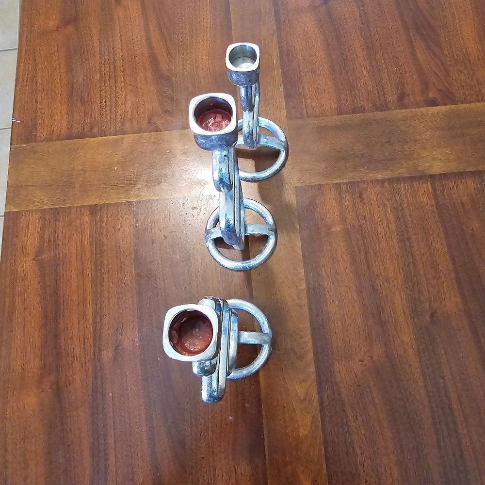 Modern MCM Candle Holder Made in India Silver Tone Brutalist Style - Picture 4 of 11